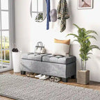 Gray Tufted Storage Bench with Safety Hinges – 2-Person