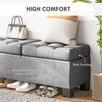 Gray Tufted Storage Bench with Safety Hinges – 2-Person