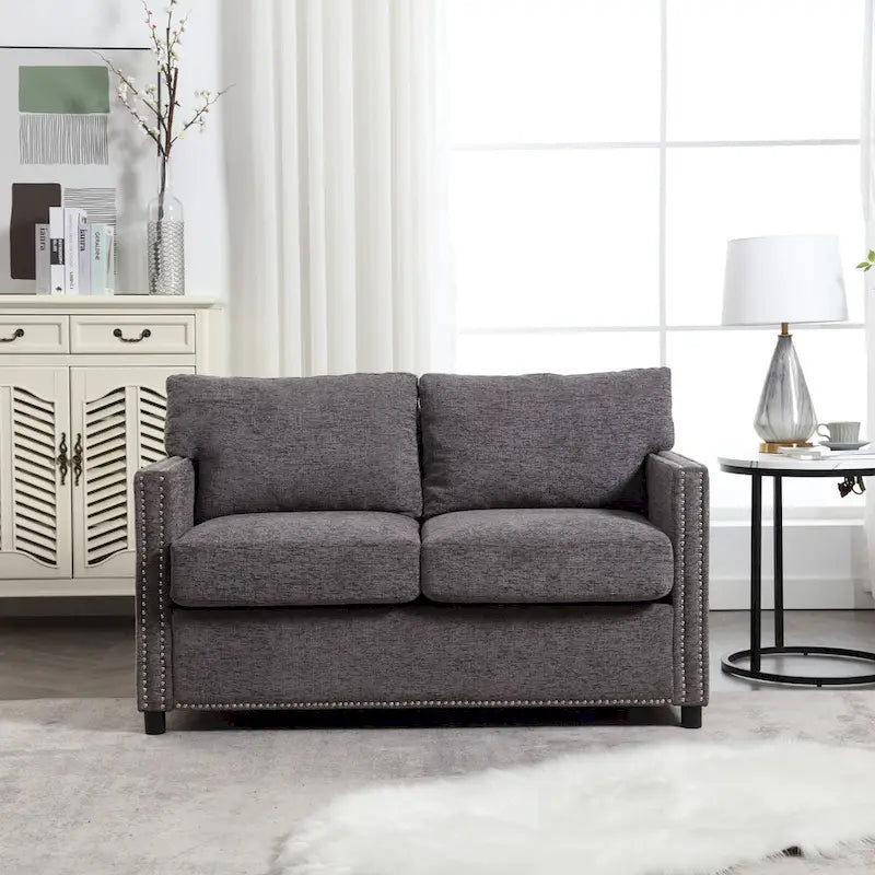 Grey / Beige Chenille Loveseat Sofa, 2-Seat