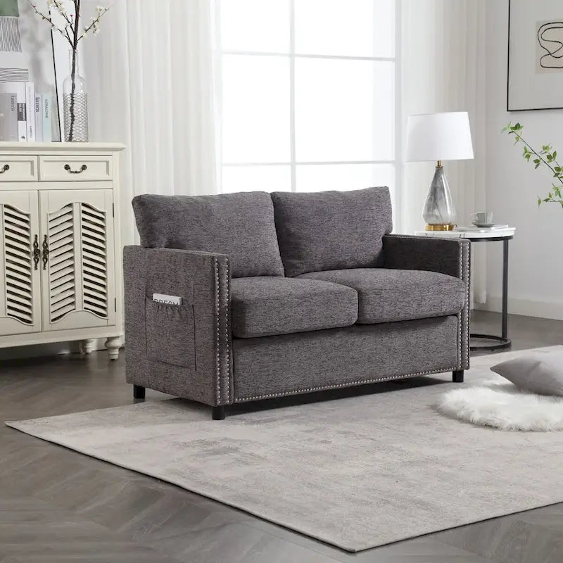 Grey / Beige Chenille Loveseat Sofa, 2-Seat