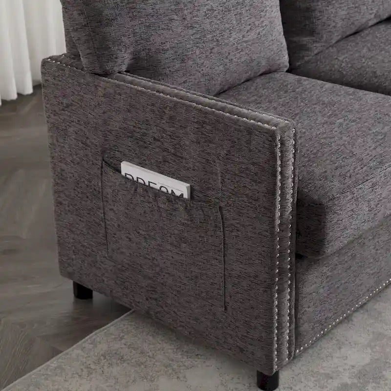 Grey / Beige Chenille Loveseat Sofa, 2-Seat