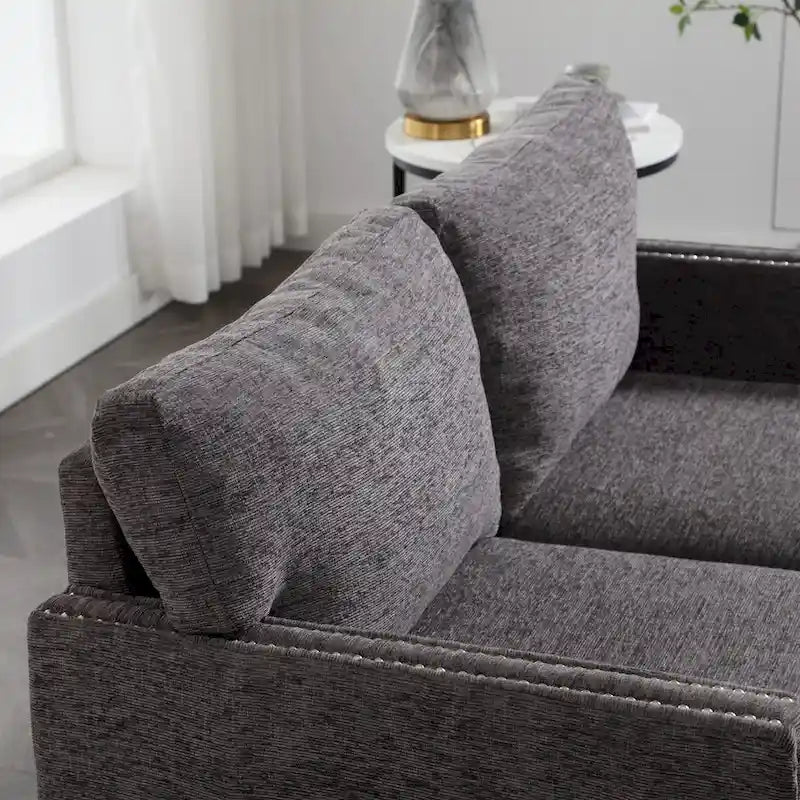Grey / Beige Chenille Loveseat Sofa, 2-Seat