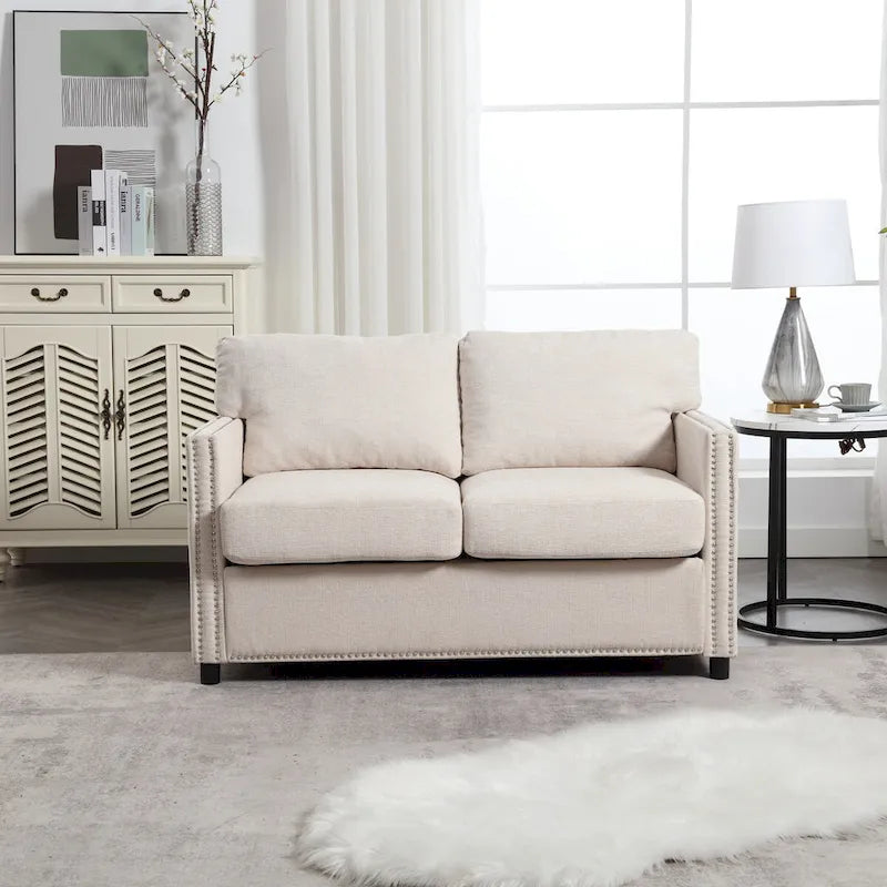 Grey / Beige Chenille Loveseat Sofa, 2-Seat