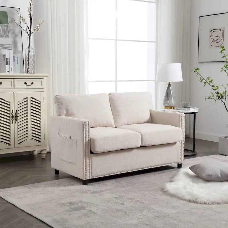 Grey / Beige Chenille Loveseat Sofa, 2-Seat