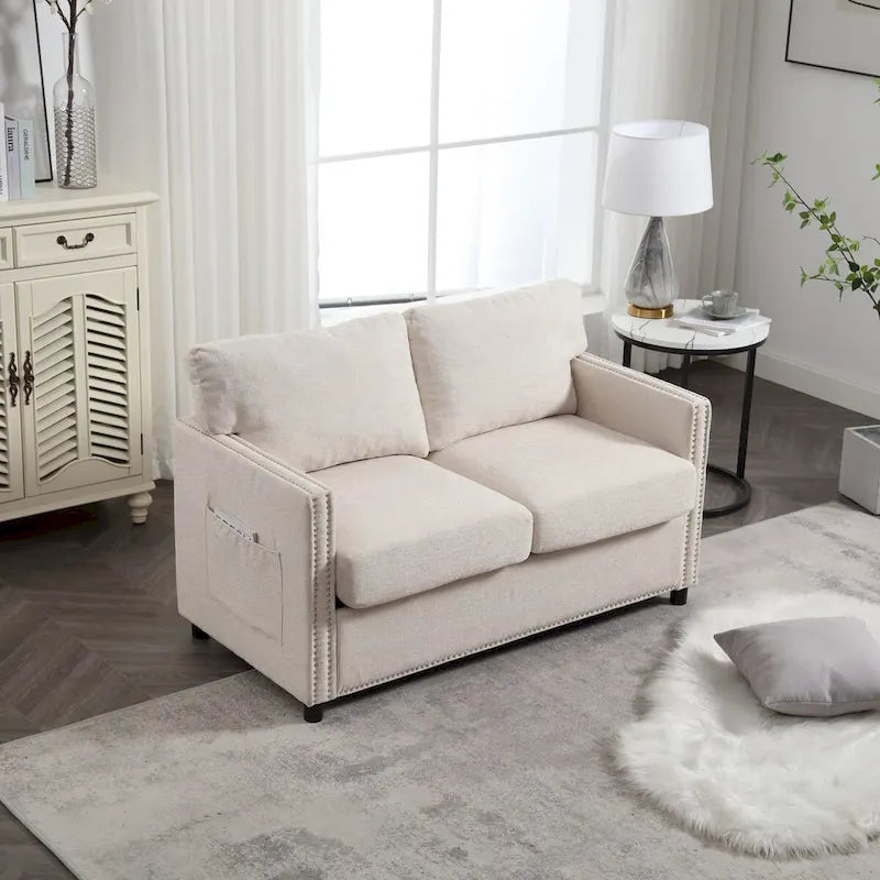 Grey / Beige Chenille Loveseat Sofa, 2-Seat