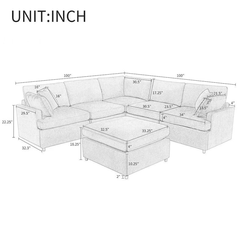Beige / Grey U-Shape Modular Sectional Sofa with Removable Ottomans, Seats 6–8