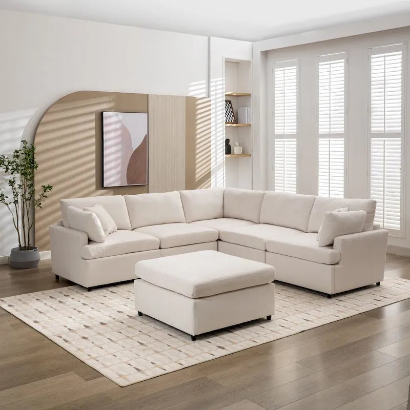 Beige / Grey U-Shape Modular Sectional Sofa with Removable Ottomans, Seats 6–8