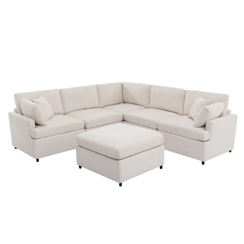 Beige / Grey U-Shape Modular Sectional Sofa with Removable Ottomans, Seats 6–8