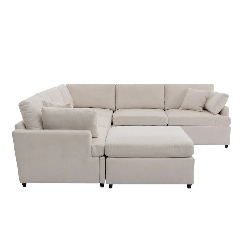 Beige / Grey U-Shape Modular Sectional Sofa with Removable Ottomans, Seats 6–8