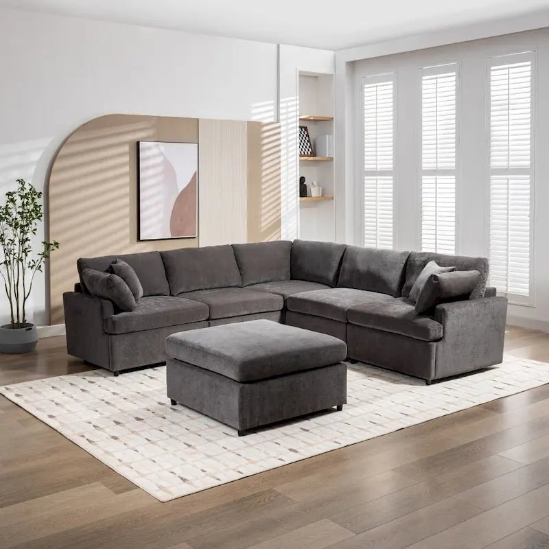 Beige / Grey U-Shape Modular Sectional Sofa with Removable Ottomans, Seats 6–8