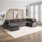 Beige / Grey U-Shape Modular Sectional Sofa with Removable Ottomans, Seats 6–8