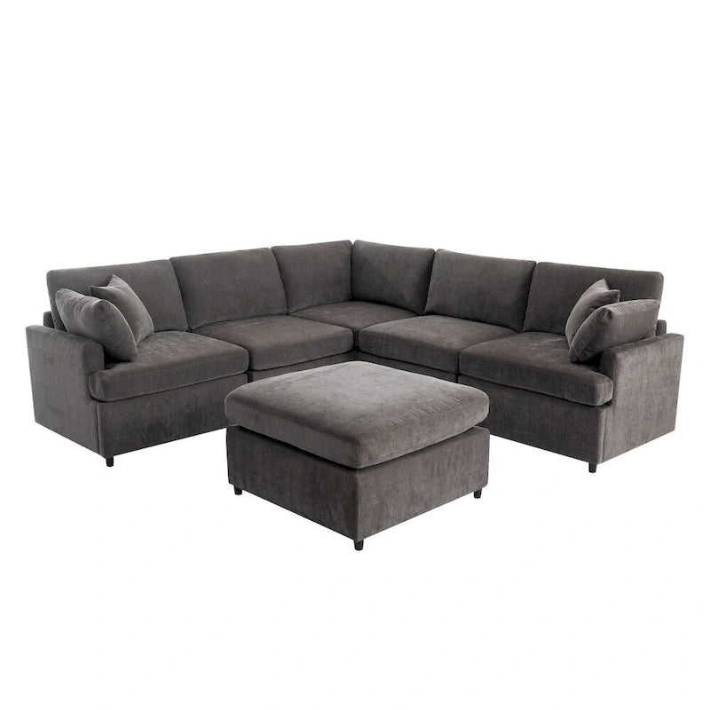 Beige / Grey U-Shape Modular Sectional Sofa with Removable Ottomans, Seats 6–8