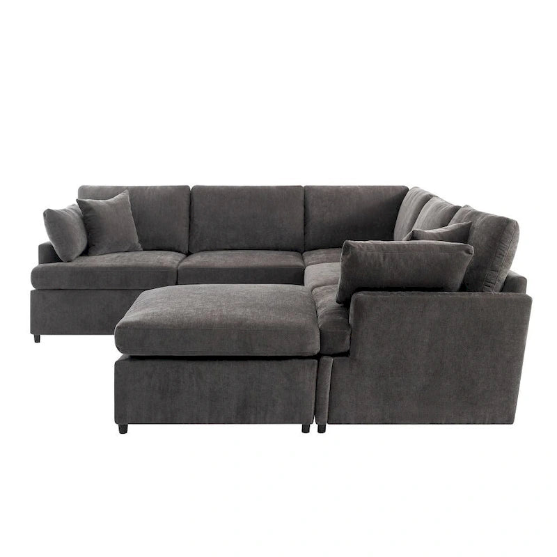 Beige / Grey U-Shape Modular Sectional Sofa with Removable Ottomans, Seats 6–8