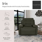 Charcoal / Khaki Power Recliner with Adjustable Headrest, Single Seat