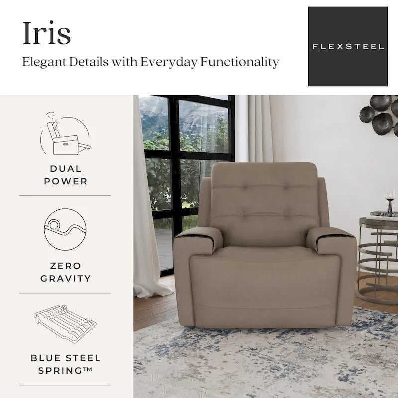 Charcoal / Khaki Power Recliner with Adjustable Headrest, Single Seat