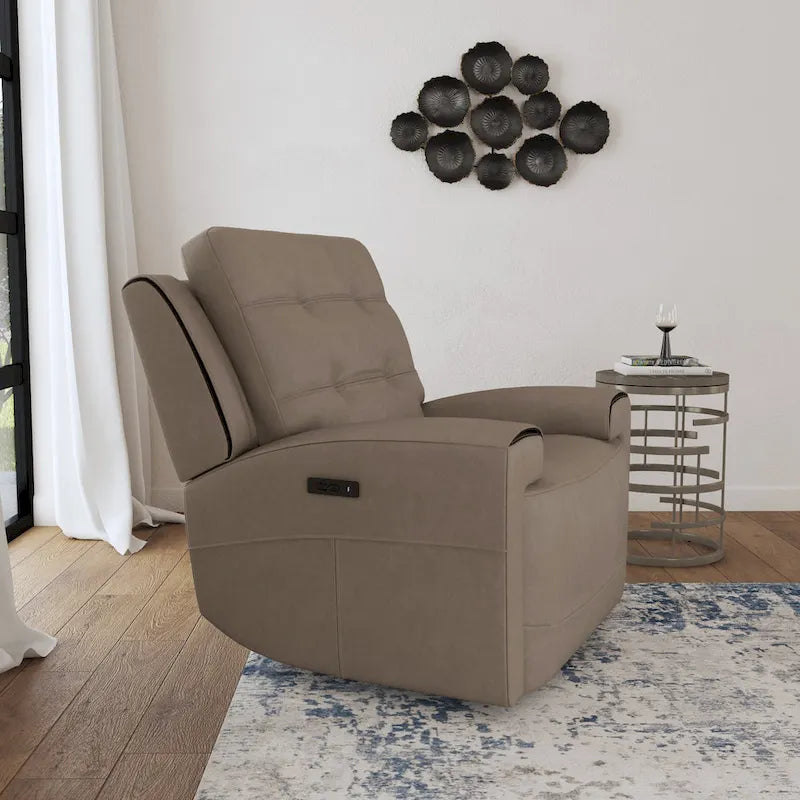 Charcoal / Khaki Power Recliner with Adjustable Headrest, Single Seat