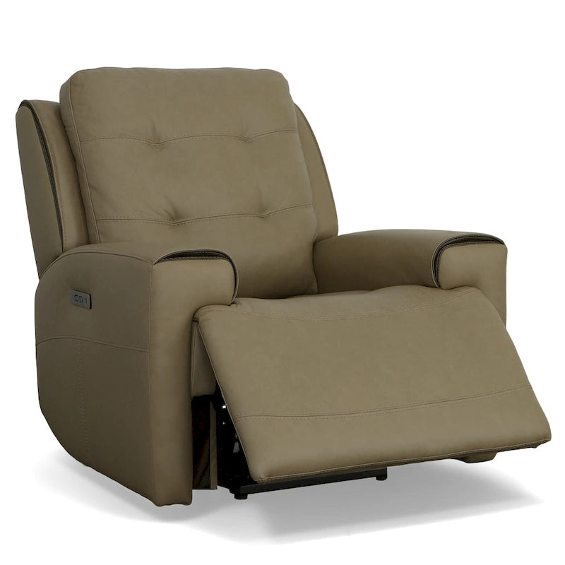 Charcoal / Khaki Power Recliner with Adjustable Headrest, Single Seat