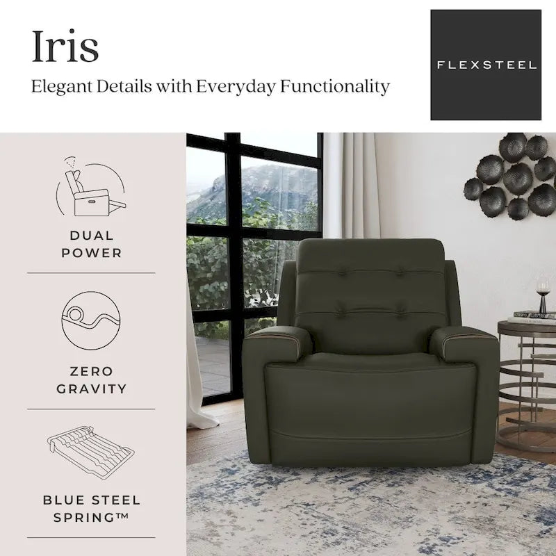 Charcoal / Khaki Power Recliner with Adjustable Headrest, Single Seat