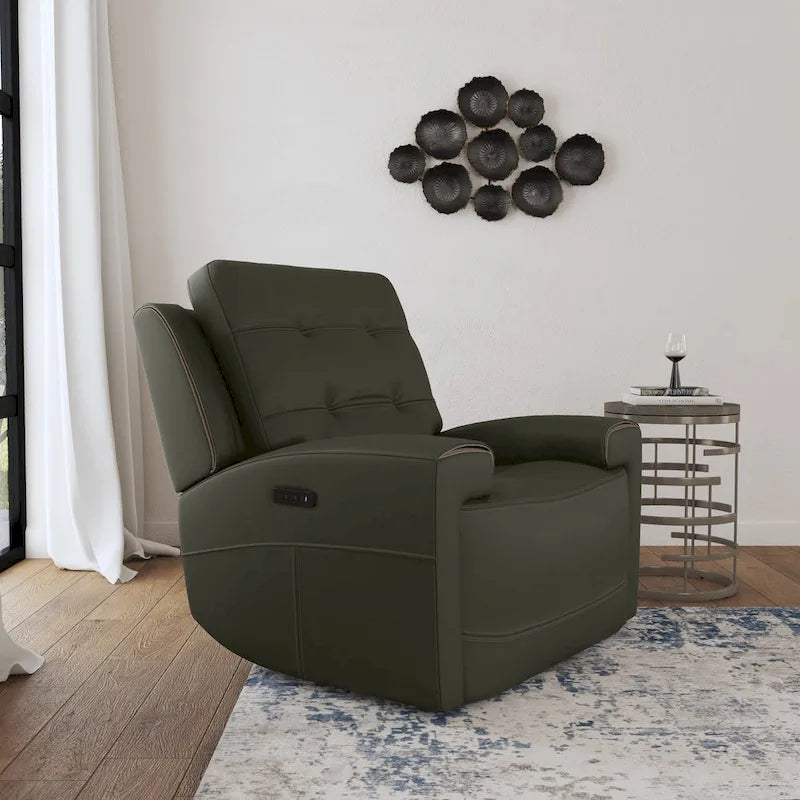 Charcoal / Khaki Power Recliner with Adjustable Headrest, Single Seat