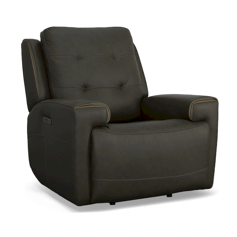 Charcoal / Khaki Power Recliner with Adjustable Headrest, Single Seat
