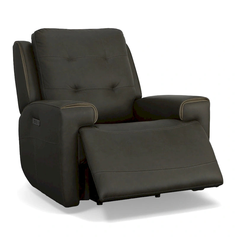 Charcoal / Khaki Power Recliner with Adjustable Headrest, Single Seat