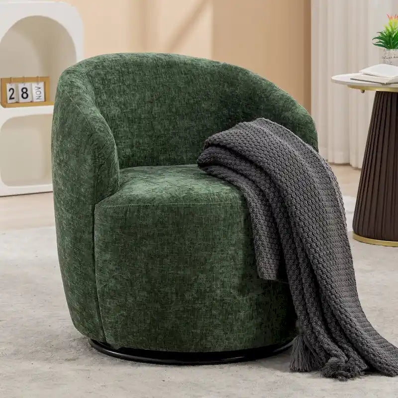 Grey / Green / Yellow Chenille Barrel Swivel Accent Chair, Single Seat, 360° Swivel