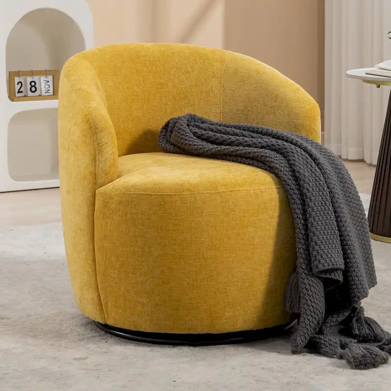 Grey / Green / Yellow Chenille Barrel Swivel Accent Chair, Single Seat, 360° Swivel