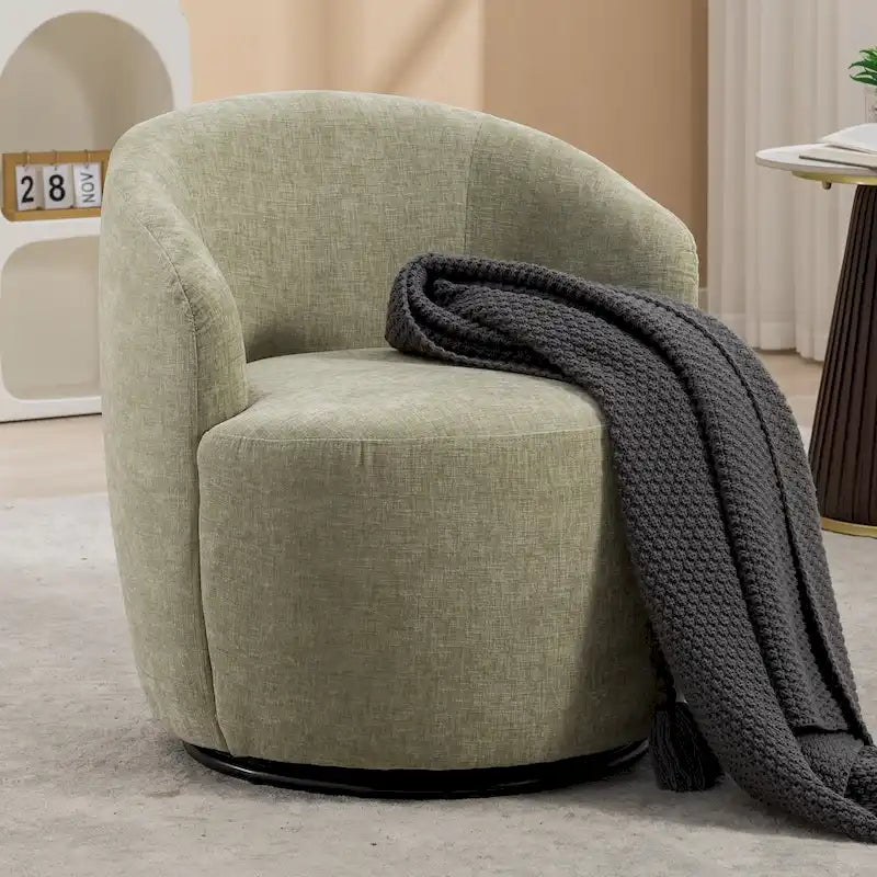 Grey / Green / Yellow Chenille Barrel Swivel Accent Chair, Single Seat, 360° Swivel