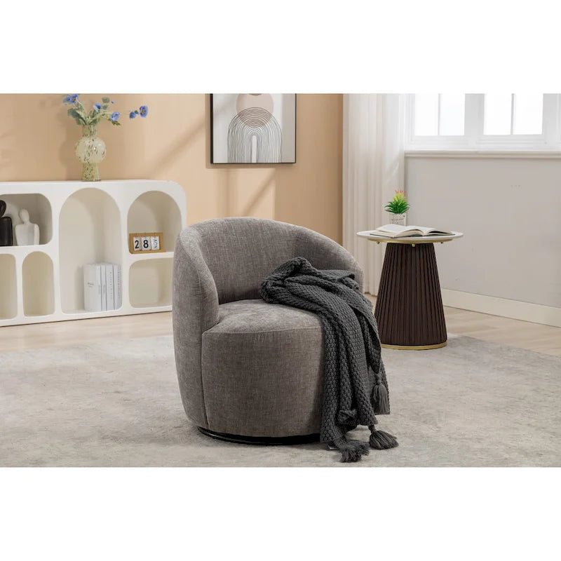 Grey / Green / Yellow Chenille Barrel Swivel Accent Chair, Single Seat, 360° Swivel