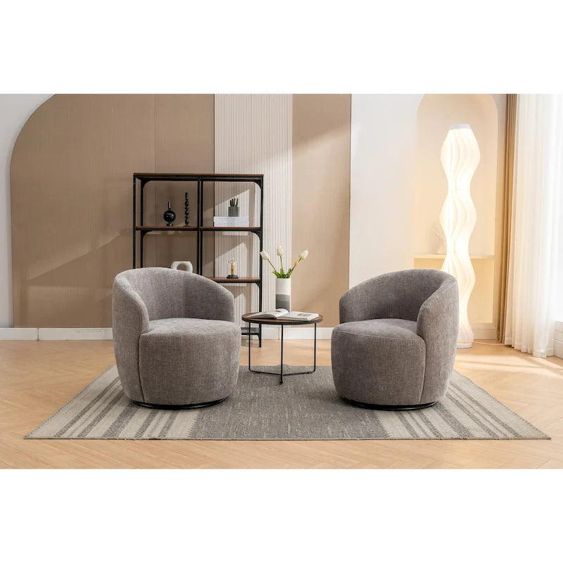Grey / Green / Yellow Chenille Barrel Swivel Accent Chair, Single Seat, 360° Swivel
