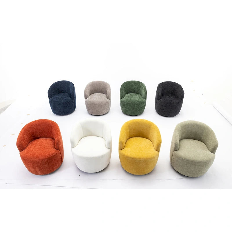 Grey / Green / Yellow Chenille Barrel Swivel Accent Chair, Single Seat, 360° Swivel