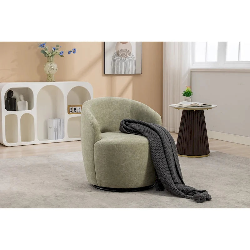 Grey / Green / Yellow Chenille Barrel Swivel Accent Chair, Single Seat, 360° Swivel