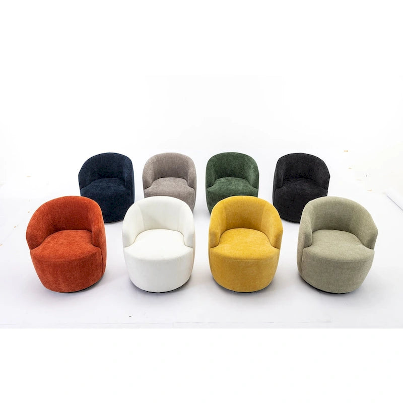 Grey / Green / Yellow Chenille Barrel Swivel Accent Chair, Single Seat, 360° Swivel