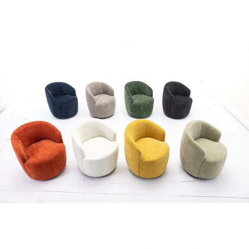 Grey / Green / Yellow Chenille Barrel Swivel Accent Chair, Single Seat, 360° Swivel
