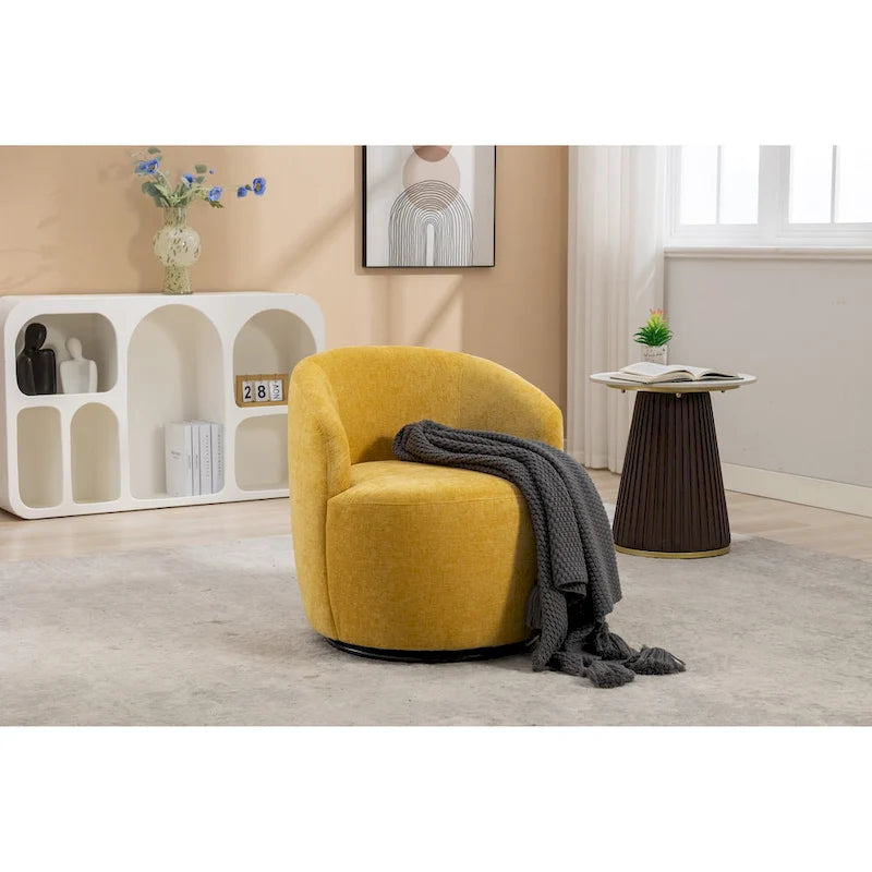 Grey / Green / Yellow Chenille Barrel Swivel Accent Chair, Single Seat, 360° Swivel