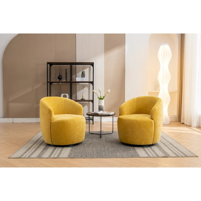 Grey / Green / Yellow Chenille Barrel Swivel Accent Chair, Single Seat, 360° Swivel
