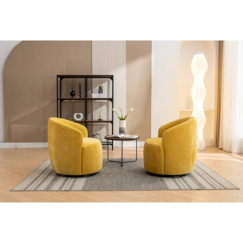 Grey / Green / Yellow Chenille Barrel Swivel Accent Chair, Single Seat, 360° Swivel