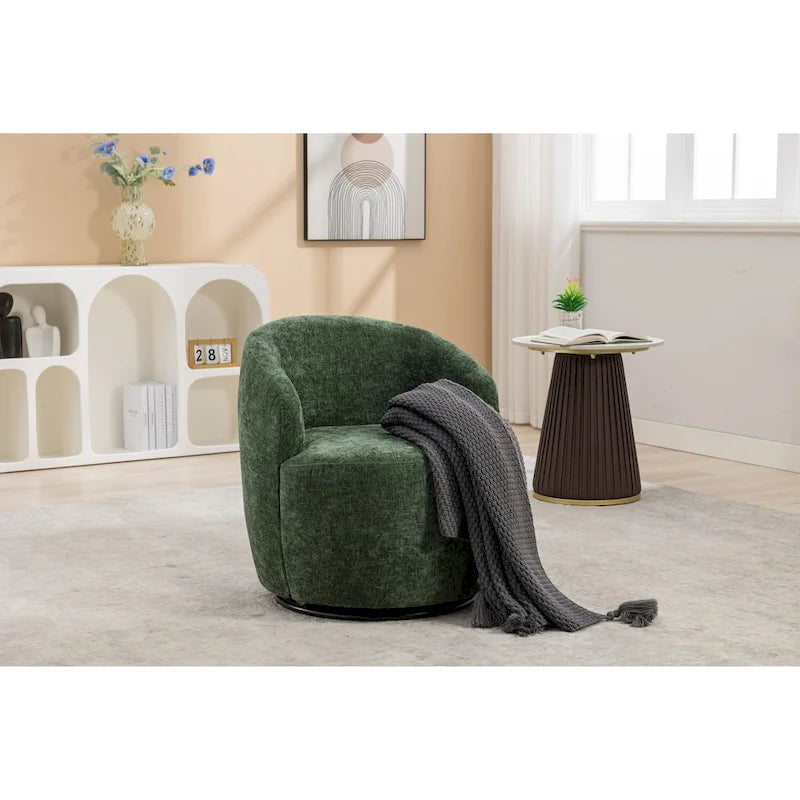 Grey / Green / Yellow Chenille Barrel Swivel Accent Chair, Single Seat, 360° Swivel
