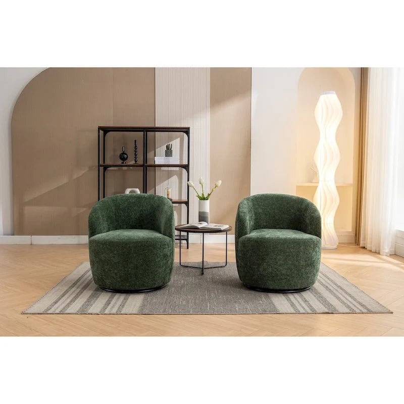 Grey / Green / Yellow Chenille Barrel Swivel Accent Chair, Single Seat, 360° Swivel