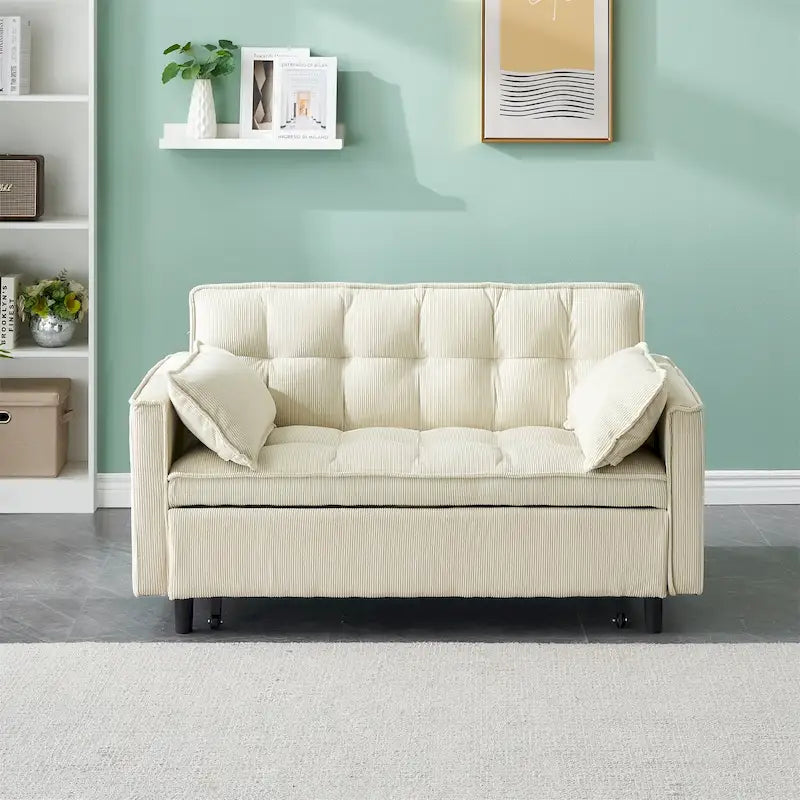 Beige / Pink / Orange / Grey Corduroy Loveseat Sofa Bed with Adjustable Back, 2-Seater