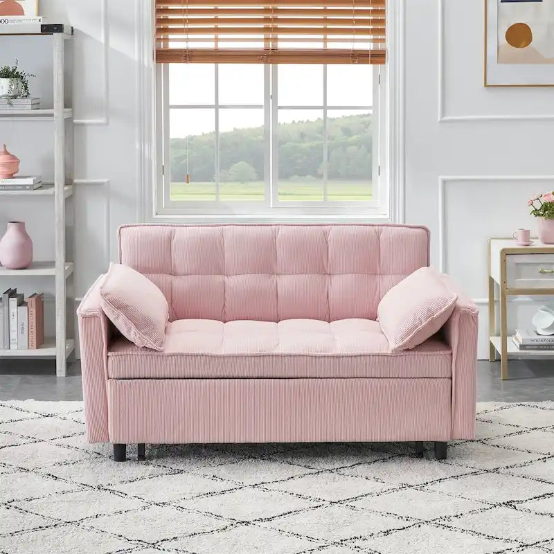 Beige / Pink / Orange / Grey Corduroy Loveseat Sofa Bed with Adjustable Back, 2-Seater