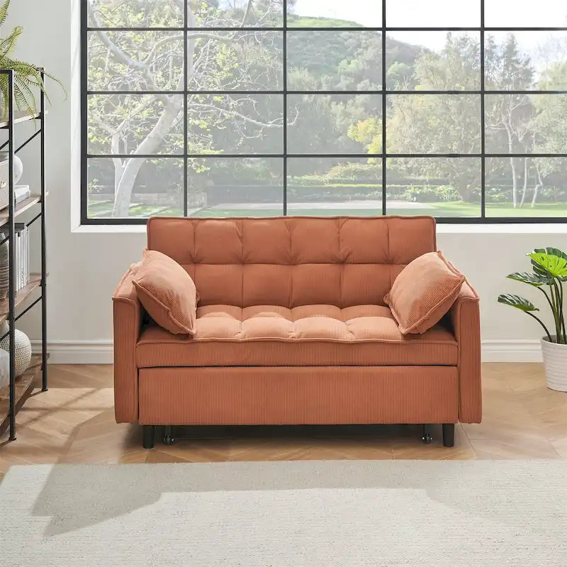 Beige / Pink / Orange / Grey Corduroy Loveseat Sofa Bed with Adjustable Back, 2-Seater