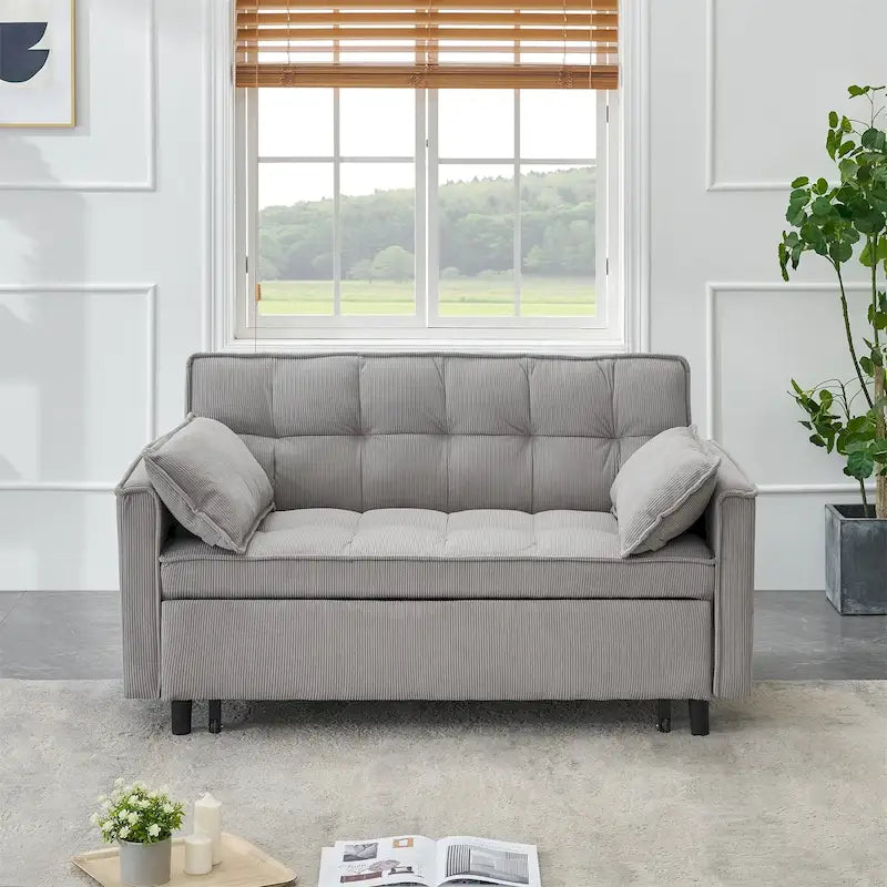 Beige / Pink / Orange / Grey Corduroy Loveseat Sofa Bed with Adjustable Back, 2-Seater