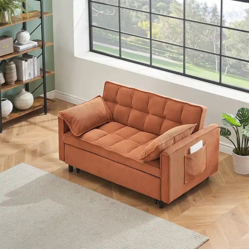 Beige / Pink / Orange / Grey Corduroy Loveseat Sofa Bed with Adjustable Back, 2-Seater