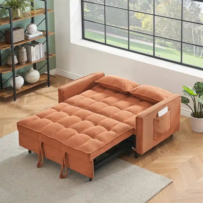 Beige / Pink / Orange / Grey Corduroy Loveseat Sofa Bed with Adjustable Back, 2-Seater