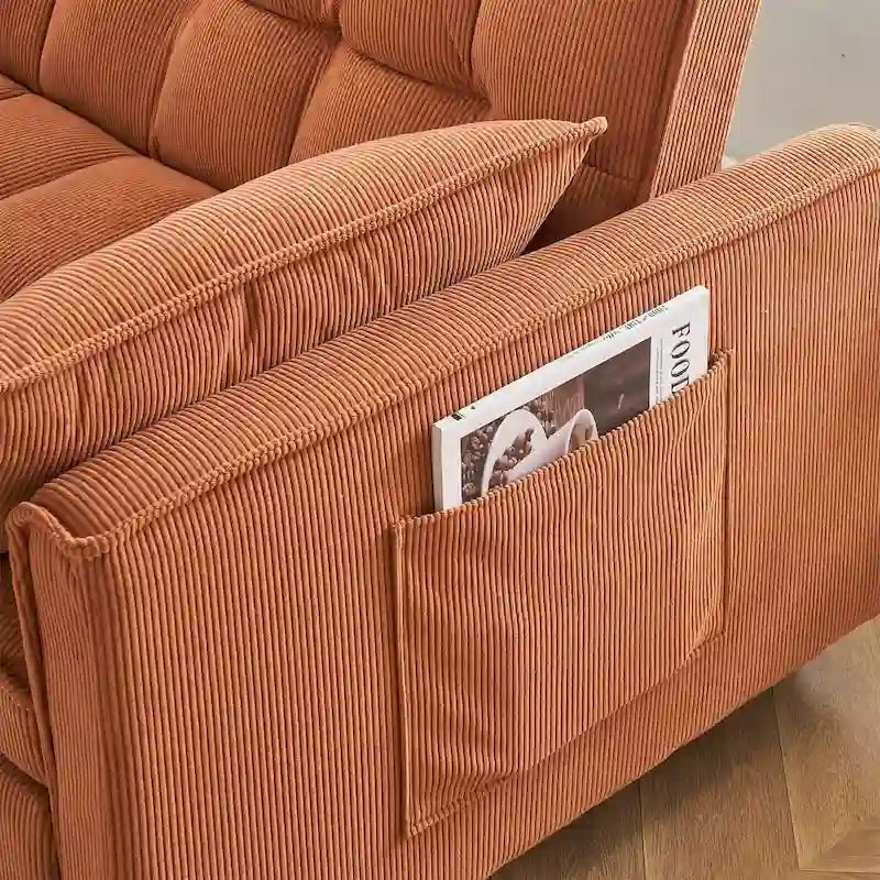 Beige / Pink / Orange / Grey Corduroy Loveseat Sofa Bed with Adjustable Back, 2-Seater