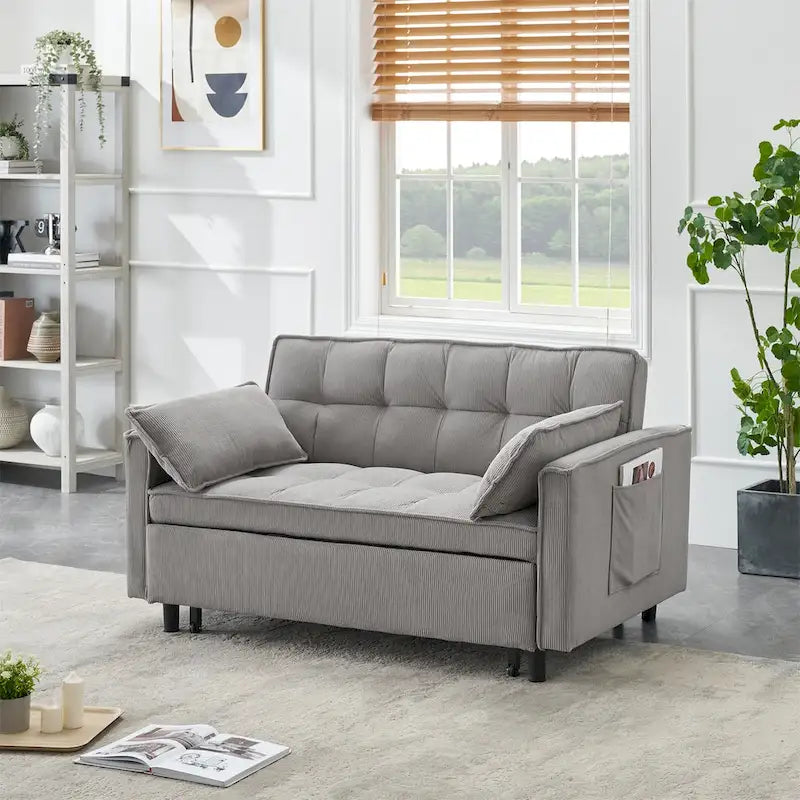 Beige / Pink / Orange / Grey Corduroy Loveseat Sofa Bed with Adjustable Back, 2-Seater