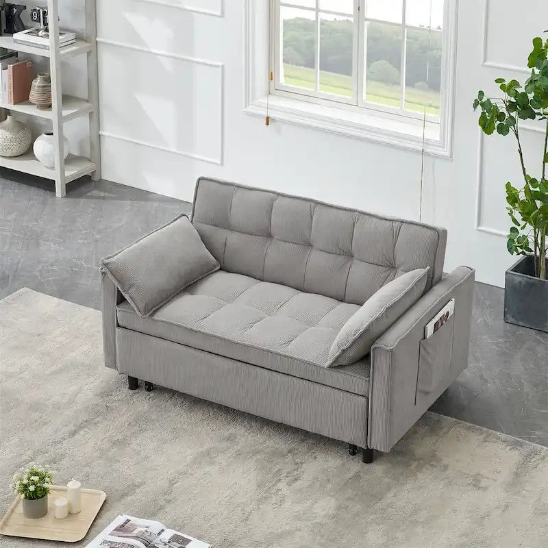 Beige / Pink / Orange / Grey Corduroy Loveseat Sofa Bed with Adjustable Back, 2-Seater