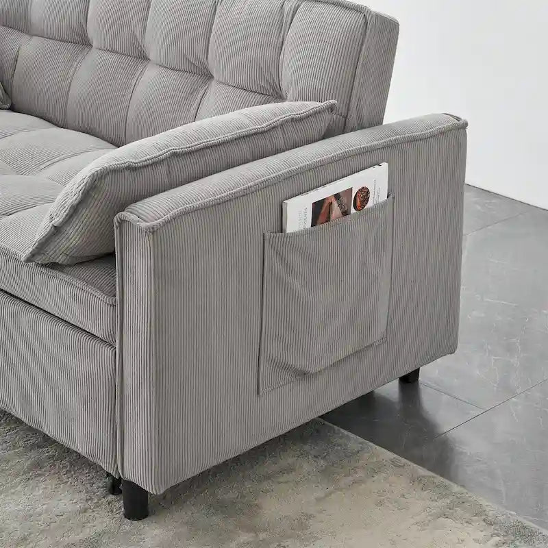 Beige / Pink / Orange / Grey Corduroy Loveseat Sofa Bed with Adjustable Back, 2-Seater