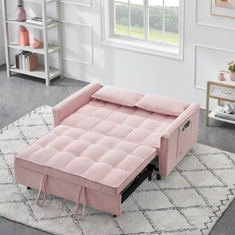 Beige / Pink / Orange / Grey Corduroy Loveseat Sofa Bed with Adjustable Back, 2-Seater